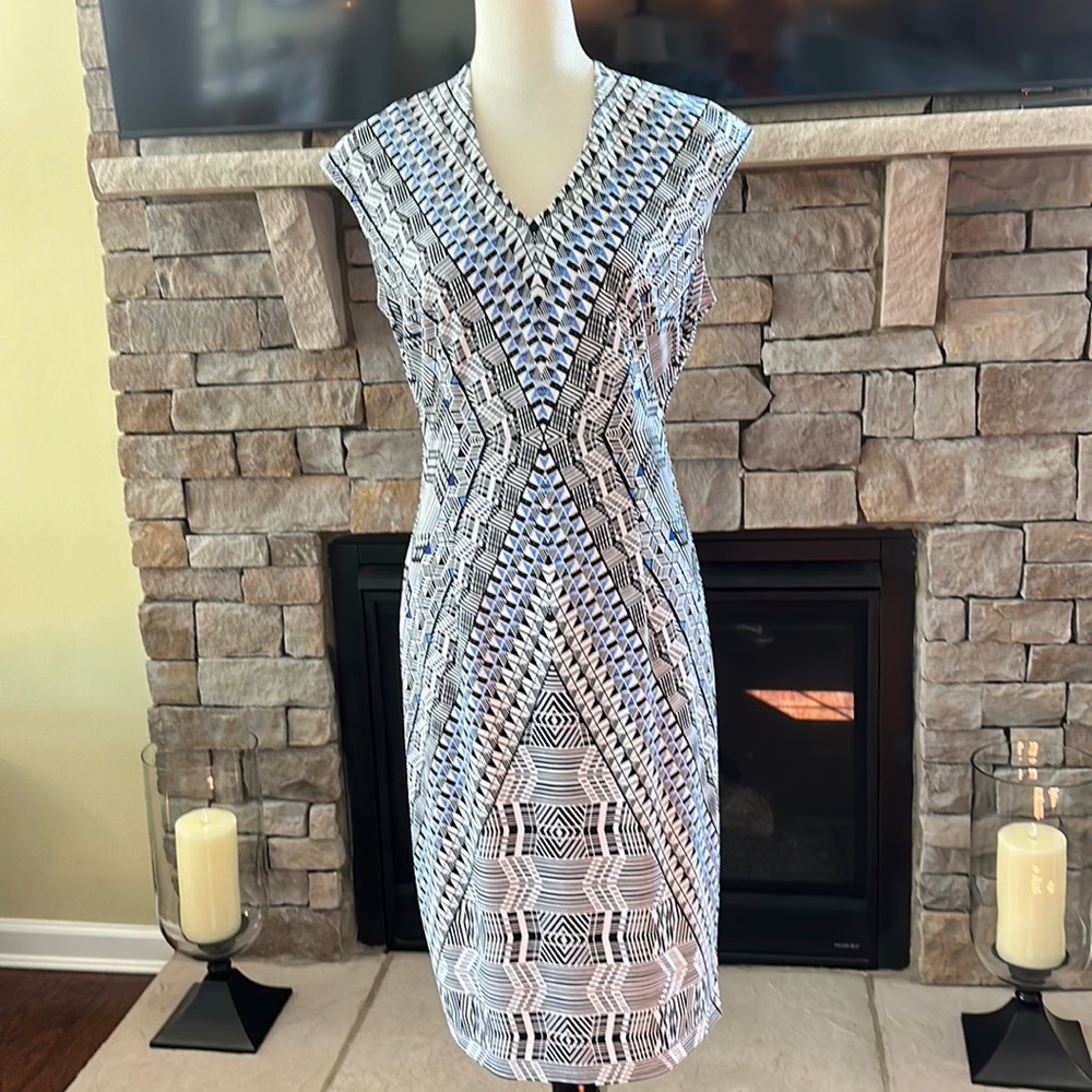 White House Black Market size 10 lined dress, geometric design, full lined